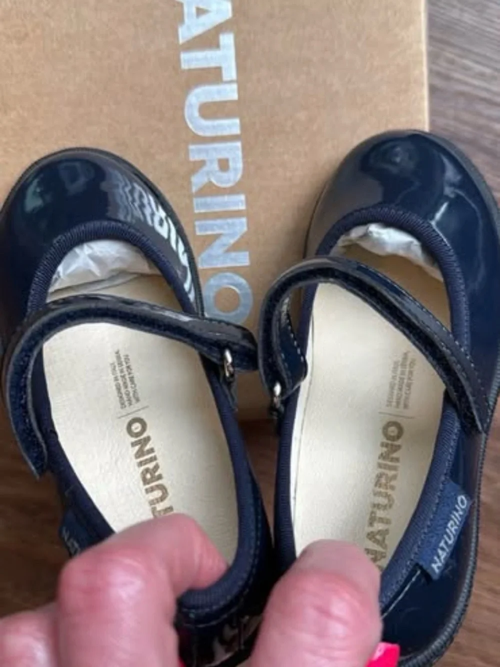 Naturino Girls Navy Patent Mary Jane Shoes with Hook Strap